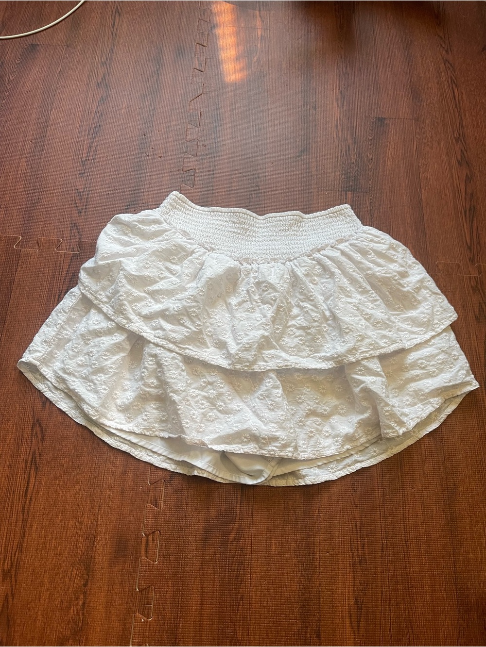 White Floral Lace Layered Mini Skirt